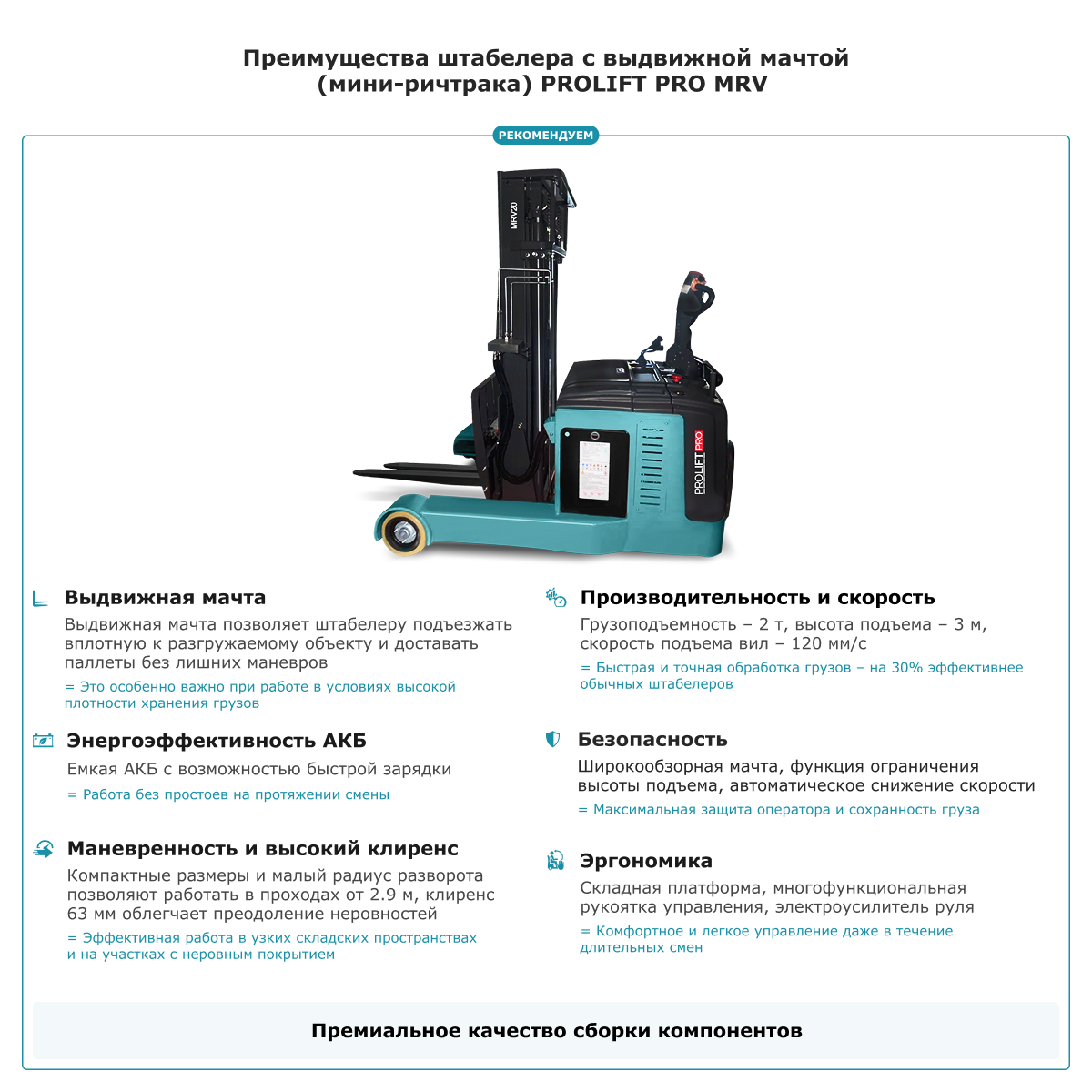 Штабелер с выдвижной мачтой (мини-ричтрак) PROLIFT PRO MRV 2030 li-ion